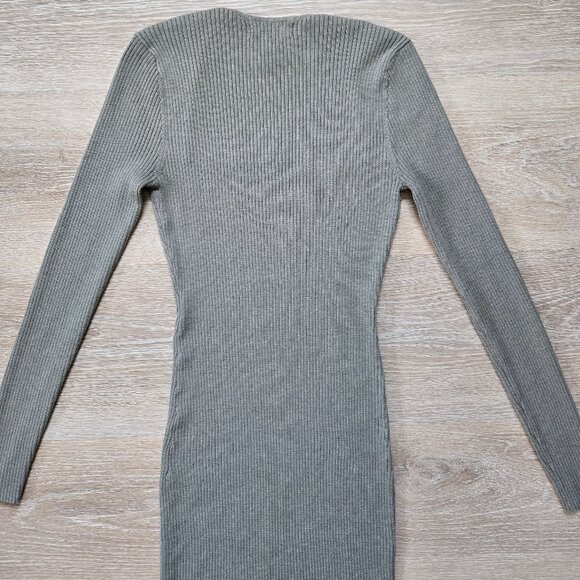H&M Khaki Green Rib Knit Long Sleeve Midi Dress With Square Neckline Size Small - Picture 10 of 17